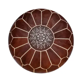Leren Poef - Honing Bruin - Handgemaakt En Hoge Kwaliteit - Gevuld Geleverd - Poufs&Pillows