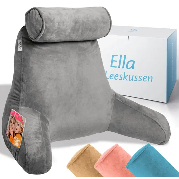 El-Life Ella - Lesekissen Mit Nackenrolle - Entspannungskissen - Sitzkissen - Samt - 53 X 60 X 40 Cm - Anthrazit thumbnail
