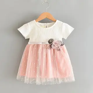 Baby Garden Baby Feestjurk Wit - Roze Baby Jurk 86