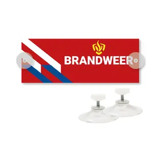 Autobordje Brandweer - Veiligheidsborden - 200 X 75 Mm - Met Zuignapjes En Boorgaten