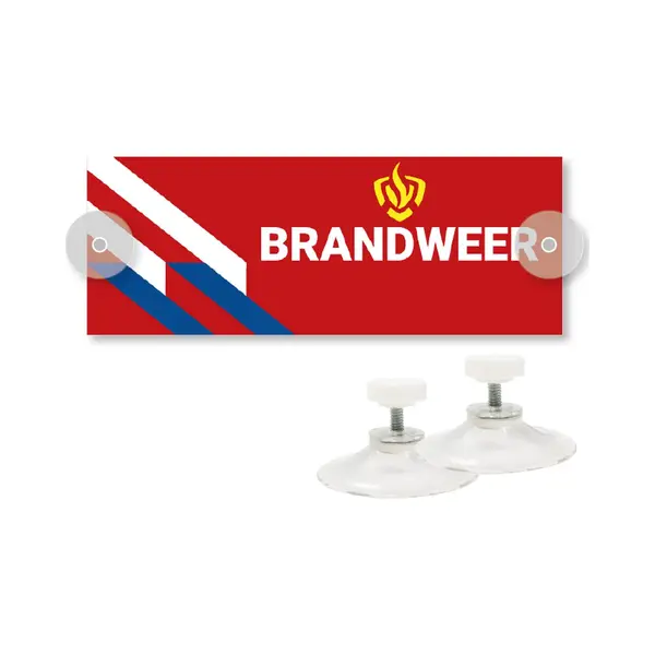 Autobordje Brandweer - Veiligheidsborden - 200 X 75 Mm - Met Zuignapjes En Boorgaten thumbnail
