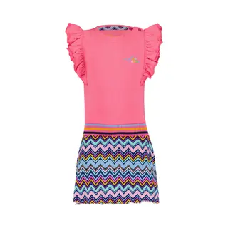 4PRESIDENT Meisjes Jurk - Neon Pink/Zigzag Aop - Maat 74 - Meisjes Jurken