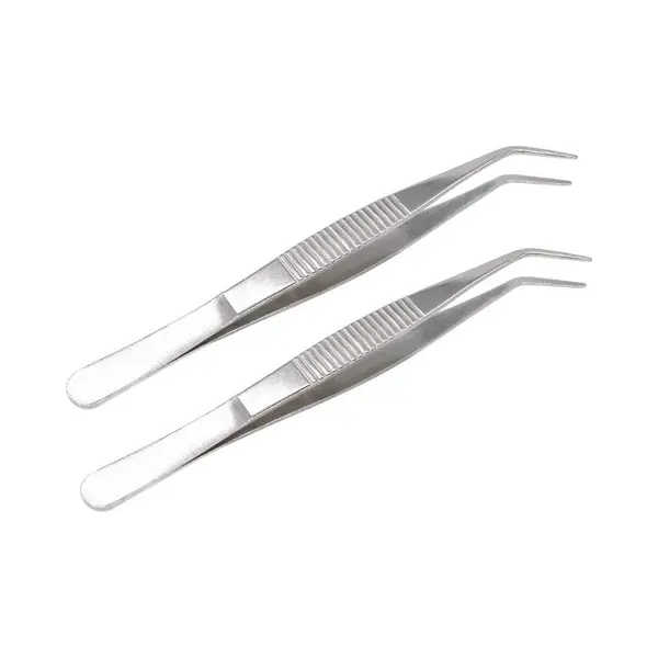 Mmobiel Edelstahl-Pinzette 12 Cm / 5 Zoll Mit Gebogener, Gezahnter Spitze, 2 Stück, Mehrzweck-Werkzeug Für Industrielle Arbeit, Laborgebrauch, thumbnail