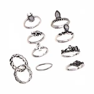 Fako Bijoux® - Bohemian Stijl Ringenset - Ringen Set - Maja - 10-Delig - Zilverkleurig
