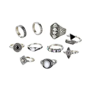 Fako Bijoux® - Bohemian Stijl Ringenset - Ringen Set - Indira - 10-Delig - Zilverkleurig