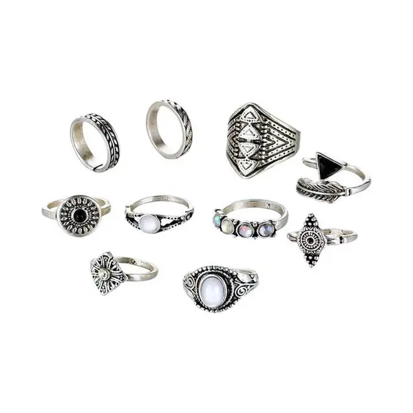 Fako Bijoux® - Bohemian Stijl Ringenset - Ringen Set - Indira - 10-Delig - Zilverkleurig thumbnail