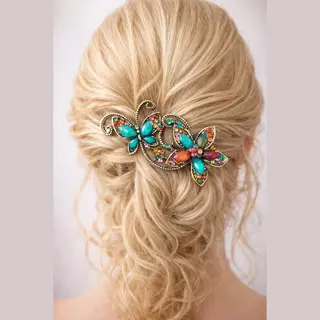 Hairmusthaves Haarklem - Haarspeld - Dames - Groot - Haarclip - Haarsieraad - Haar Accessoires - Haarspelden - Haarklemmen - Multi - Bloem - Vlinder - 12 Cm X 7 Cm