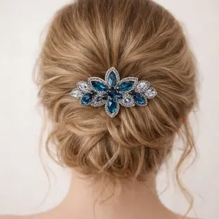 Hairmusthaves Haarspeld | Haarklem | Haarclip | Haar Patentspeld | Groot | Haarsieraad | Haar Accessoires | Bloem | Blauw | Zilver | 9 Cm X 4 Cm | Cadeau Tip