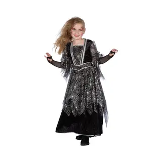Wilbers Heksen Jurk Spider Meisjes - Heks Kinderen - Zwart - Maat 164