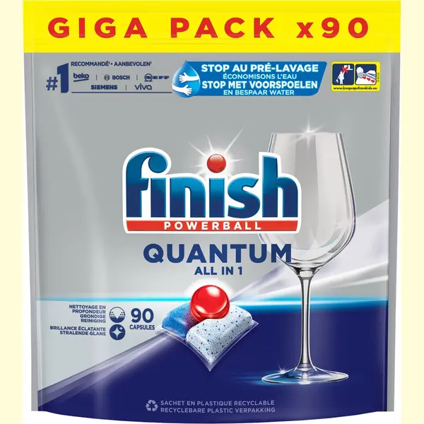 Finish Powerball - Quantum All In 1 - Vaatwastabletten - Stralende Glans - 90 Tabletten thumbnail