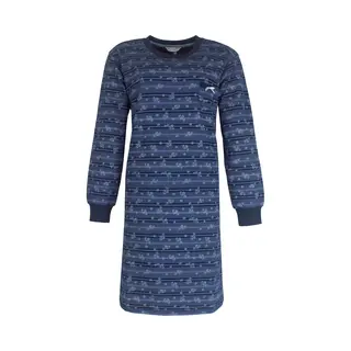 Tenderness Dames Nachthemd - Fleece - Bloemetjes - Donker Blauw - Maat L