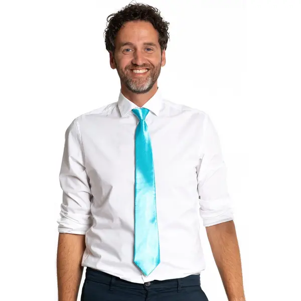 Partychimp Stropdas Turquoise 50 Cm Carnavalskleding Heren Carnaval Accessoires - Turquoise - Polyester thumbnail