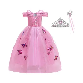 Prinsessenjurk Meisje - Roze Vlinders - Verkleedkleren Meisje - Maat 92/98 - Accessoires - Roze Jurk - Carnavalskleding Kinderen - Het Betere Merk