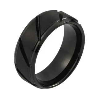 Mendes Wolfraam Heren Ring Diagonale Groeven Zwart 8mm-18mm