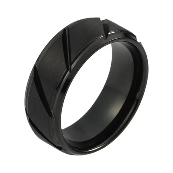 Mendes Wolfraam Heren Ring Diagonale Groeven Zwart 8mm-18mm thumbnail