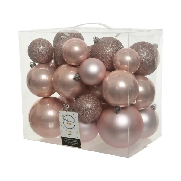 Decoris Kerstballen - 26x St - Lichtroze - 6-8-10 Cm - Kunststof - Kerstversiering thumbnail
