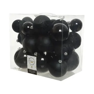 Decoris Kerstballen - 26x St - Zwart - 6-8-10 Cm - Kunststof - Kerstversiering