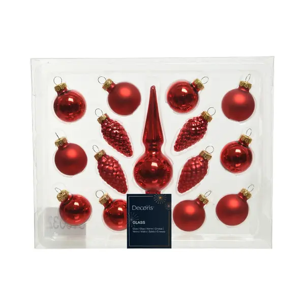 Decoris Kerstballenset Mini Glas Rood 15-delig thumbnail