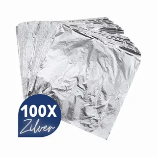 Glim® - Bladmetaal – 100 Vellen - Zilver - Imitatie Bladgoud – Grote Vellen >> 16*16cm - A-kwaliteit
