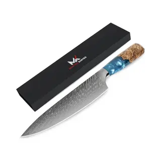 Master Knives Professioneel Japans Koksmes 20 Cm - Keukenmessen Van Hoogwaardig Damascus Patroon - Epoxy Houten Handvat Koksmessen