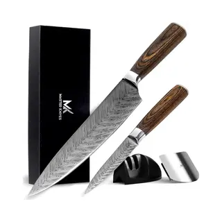 Master Knives Koksmes 20 Cm + Groentemes – Met Slijper En Vingerbeschermer – Vlijmscherp Messenset - Keukenmessen