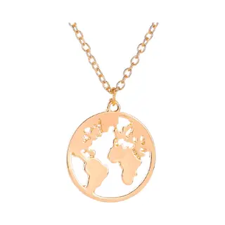 Ketting Goudkleurig - Wereldbol Wereldkaart Aarde Wereld Hanger 2.4 Cm - Dames Ketting - 45 + 5 Cm - Miresa