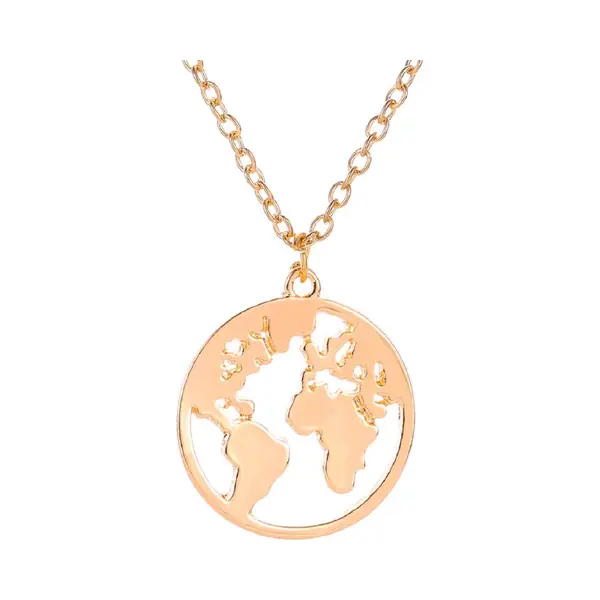 Ketting Goudkleurig - Wereldbol Wereldkaart Aarde Wereld Hanger 2.4 Cm - Dames Ketting - 45 + 5 Cm - Miresa thumbnail