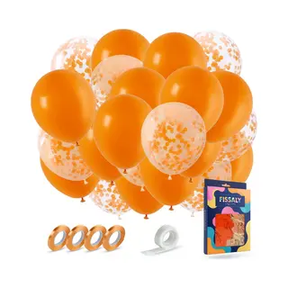 Fissaly 40 Stuks Oranje Helium Ballonnen Met Lint – Verjaardag Versiering Decoratie - Voetbal - Papieren Confetti – Latex - Koningsdag