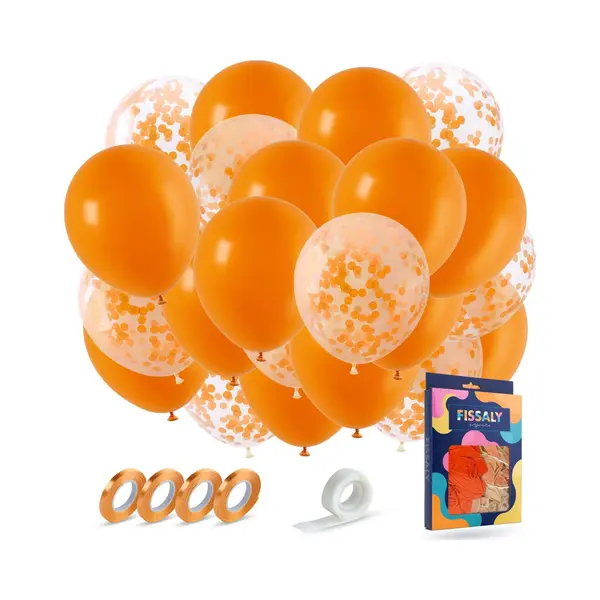 Fissaly 40 Stuks Oranje Helium Ballonnen Met Lint – Verjaardag Versiering Decoratie - Voetbal - Papieren Confetti – Latex - Koningsdag thumbnail