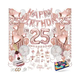 Fissaly 25 Jaar Rose Goud Verjaardag Decoratie Versiering – Feest - Helium, Latex & Papieren Confetti Ballonnen