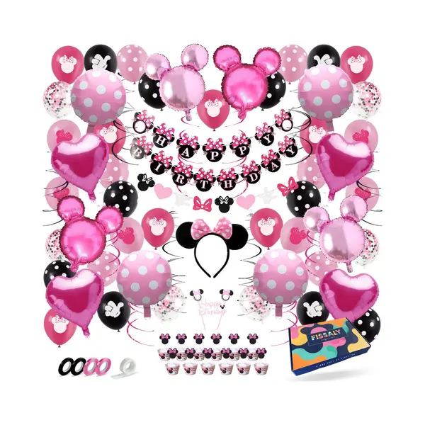 Fissaly Minnie Thema Verjaardag Versiering – Ballonnen & Slingers Feest Decoratie – Kinderfeestje thumbnail