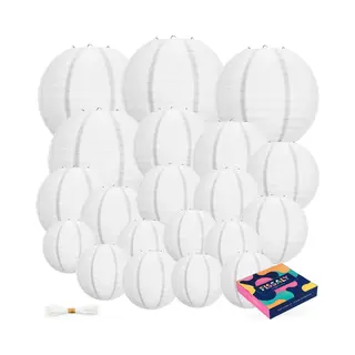 Fissaly 20 Stuks Witte Lampionnen Feest Versiering – Decoratie Slinger – Verjaardag, Jubileum & Bruiloft