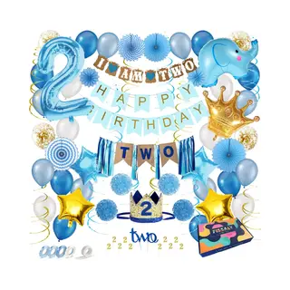 Fissaly® Fissaly Kind 2 Jaar Verjaardag Versiering Jongen Xxl – Happy Birthday Decoratie Incl. Ballonnen – Blauw