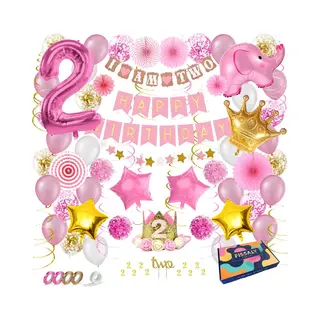 Fissaly® Fissaly Happy Birthday Versiering Meisje 2 Jaar - Roze Decoratie Set - 79-delig