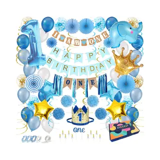 Fissaly® Fissaly Baby 1 Jaar Verjaardag Versiering Jongen Xxl – Happy Birthday Kind Decoratie Incl. Ballonnen – Blauw