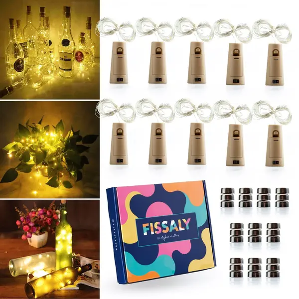 Fissaly 10 Stuks Led Kurk Flesverlichting Decoratie Incl. Batterijen – Feestverlichting & Sfeerlampen - Bottle Light Verlichting - Inclusief 60 thumbnail