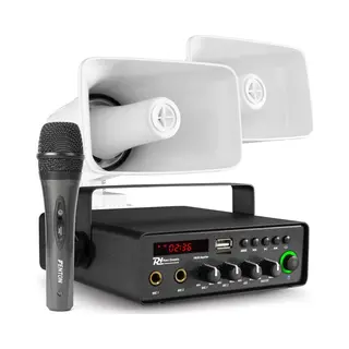 Power Dynamics PDC30 Auto Pa-System Set 30W – Mobiler Verstärker Mit 2 Outdoor Hornlautsprecher, IPX6, Bluetooth, MP3, Usb, Sd & Mikrofon – 12V /