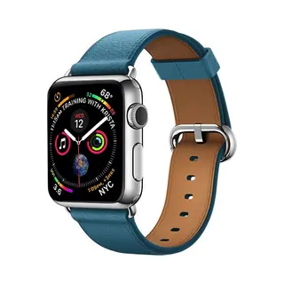 By Qubix Classic Lederen Bandje - Blauw - Geschikt Voor Apple Watch 44 Mm - 45 Mm - 46 Mm - 49 Mm (Ultra 1, 2 En 3) - Compatible Apple Watch Bandje -