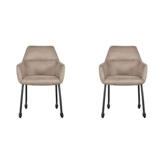 LABEL51 - Eetkamerstoel Lenny - Taupe Micro Suede - Zwart Metaal