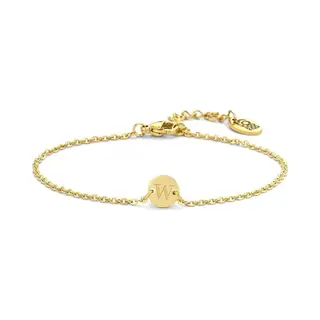 Cadeau Voor Haar CO88 Collection Alphabet 8CB-90637 Stalen Schakel Armband - 1, 5 Mm - Bedel Rond Met Letter W - 7mm - 19, 5 Cm - Goudkleurig