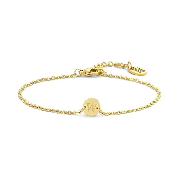 Cadeau Voor Haar CO88 Collection Alphabet 8CB-90637 Stalen Schakel Armband - 1, 5 Mm - Bedel Rond Met Letter W - 7mm - 19, 5 Cm - Goudkleurig thumbnail