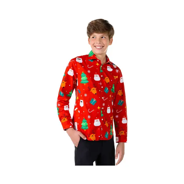 OppoSuits Festivity Red Teen Boys - Tiener Overhemd Kerst - Kerstshirt - Rood - Maat 16 Jaar thumbnail