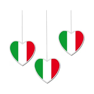 Italie Hangdecoratie Hart - 3x - 14 Cm - Papier/karton - Brandvertragend - Italiaanse Vlag - Ek/Wk Landen Versiering