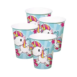 Folat Feest/verjaardag Bekertjes - 16x Stuks - Eenhoorn Thema - Karton - 250 Ml