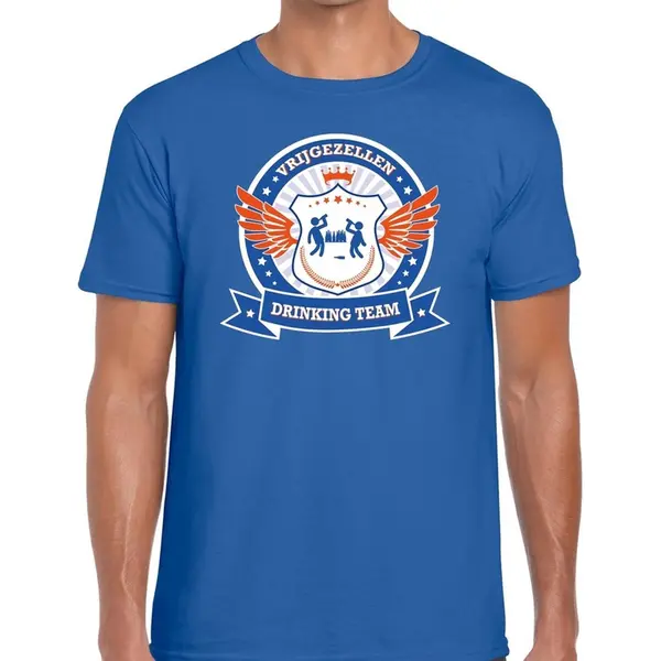 Bellatio Decorations Blauw Vrijgezellenfeest Drinking Team T-shirt Heren Met Blauw En Oranje - Vrijgezellen Team Kleding Mannen M thumbnail