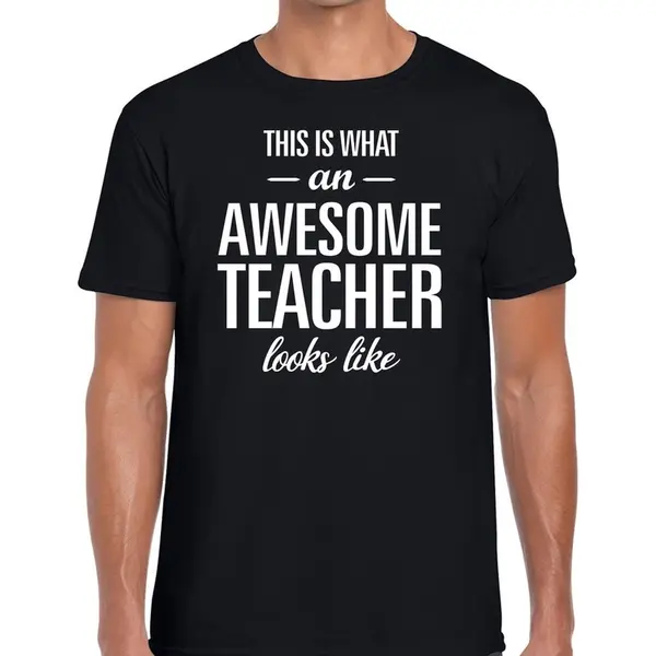 Bellatio Decorations Cadeau T-shirt Heren - Awesome Teacher - Leraar Bedankje - Meesterdag - Zwart L thumbnail
