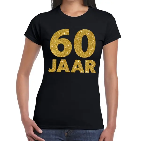 Bellatio Decorations 60 Jaar Goud Glitter Tekst T-shirt Zwart Dames - Dames Shirt 60 Jaar - Verjaardag Kleding Xs thumbnail