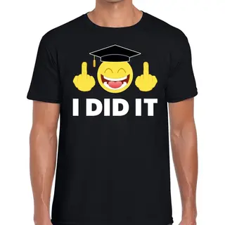 Bellatio Decorations T-shirt - I Did It - Zwart - Heren - Geslaagd Cadeau Shirt - Afgestudeerd - Diploma Behaald Kado L