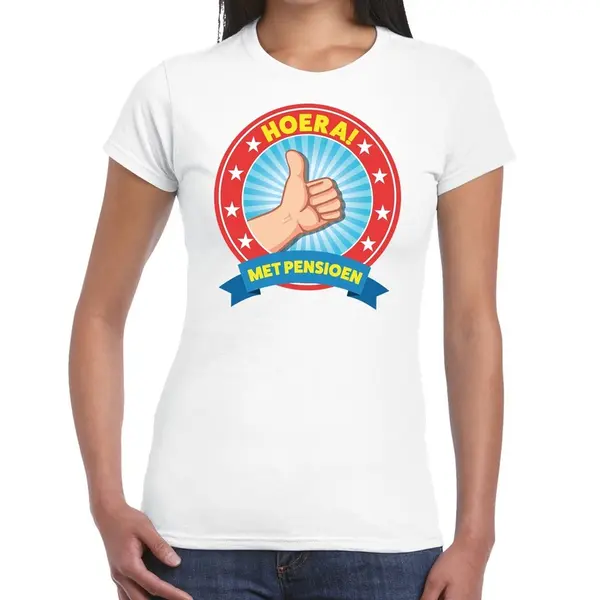 Bellatio Decorations Hoera! Met Pensioen Wit T-shirt Voor Dames - Fun Pensioen Shirt M thumbnail