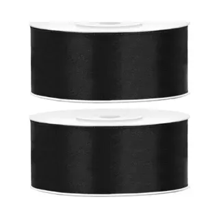 Partydeco Cadeaulint - 2x - Zwart - 2, 5 Cm X 25 Meter - Satijn - Sierlint - Inpakken - Decoratie